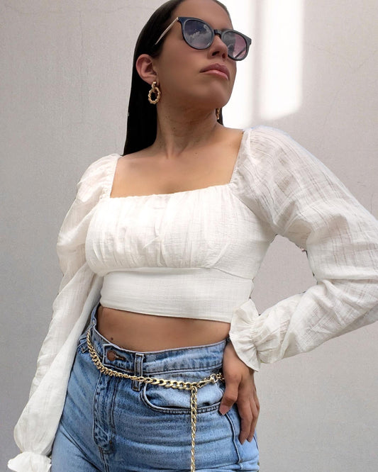 Charm Sleeve Crop Top (white)