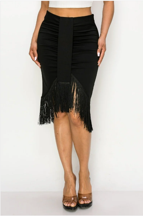 Black Stretchy Fringe Skirt