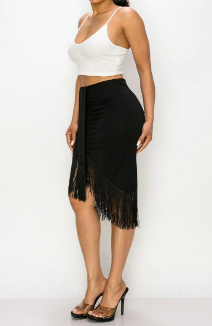 Black Stretchy Fringe Skirt