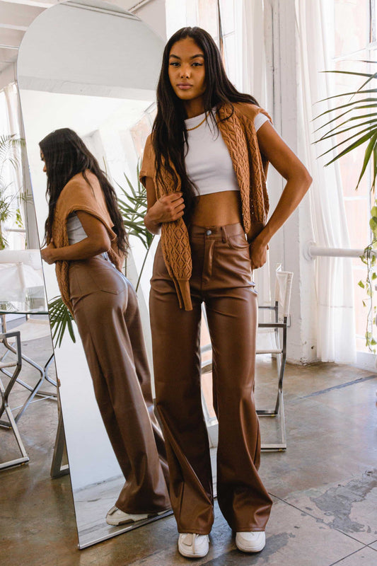 VEGAN LEATHER WIDE LEG PANTS (PREORDER)